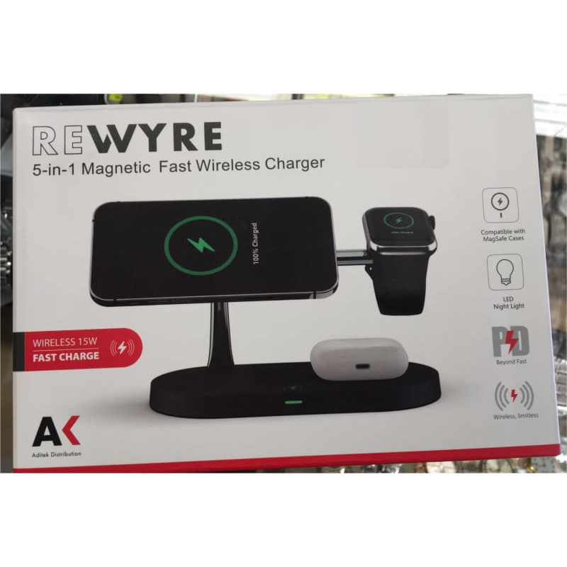 Rewyre 5in1 Magnetic Fast Wireless Charger Black